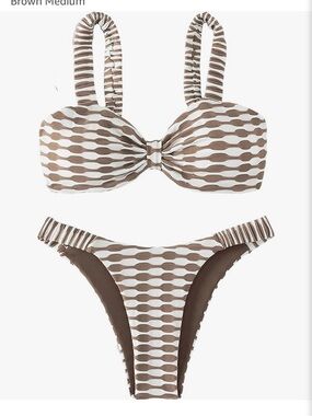 Brown & White Patterned Bikini Set
